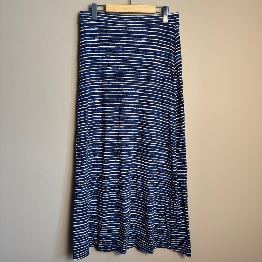 Dalia Women's Abstract Striped Pull On Maxi Skirt Blue/White Medium Jersey Knit